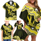 Yellow Ribbon Sarcoma Awareness Month Family Matching Off Shoulder Short Dress and Hawaiian Shirt Aboriginal Art - Aussie Hoodie