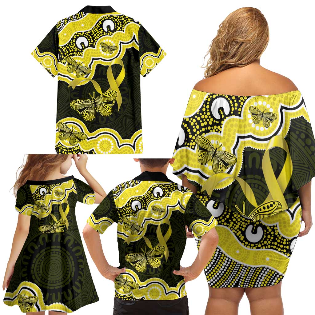 Yellow Ribbon Sarcoma Awareness Month Family Matching Off Shoulder Short Dress and Hawaiian Shirt Aboriginal Art - Aussie Hoodie