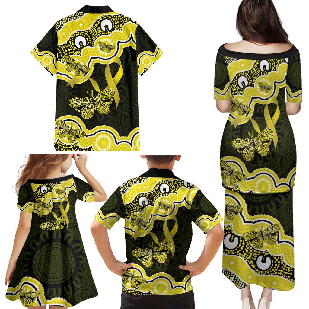 Yellow Ribbon Sarcoma Awareness Month Family Matching Puletasi and Hawaiian Shirt Aboriginal Art - Aussie Hoodie