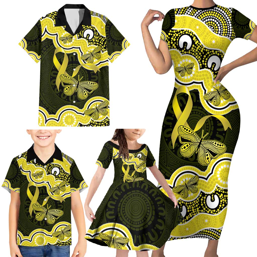 Yellow Ribbon Sarcoma Awareness Month Family Matching Short Sleeve Bodycon Dress and Hawaiian Shirt Aboriginal Art - Aussie Hoodie