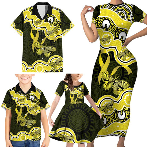 Yellow Ribbon Sarcoma Awareness Month Family Matching Short Sleeve Bodycon Dress and Hawaiian Shirt Aboriginal Art - Aussie Hoodie