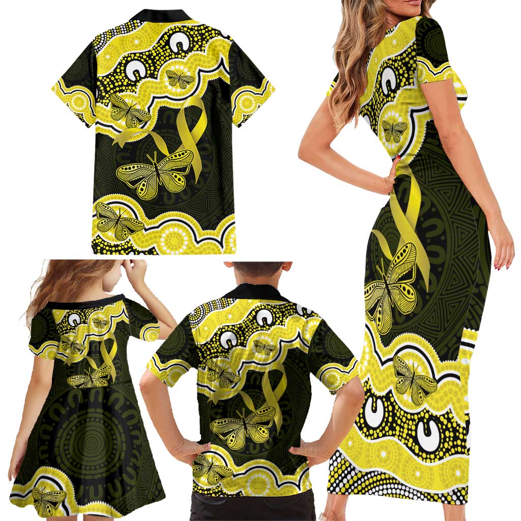 Yellow Ribbon Sarcoma Awareness Month Family Matching Short Sleeve Bodycon Dress and Hawaiian Shirt Aboriginal Art - Aussie Hoodie