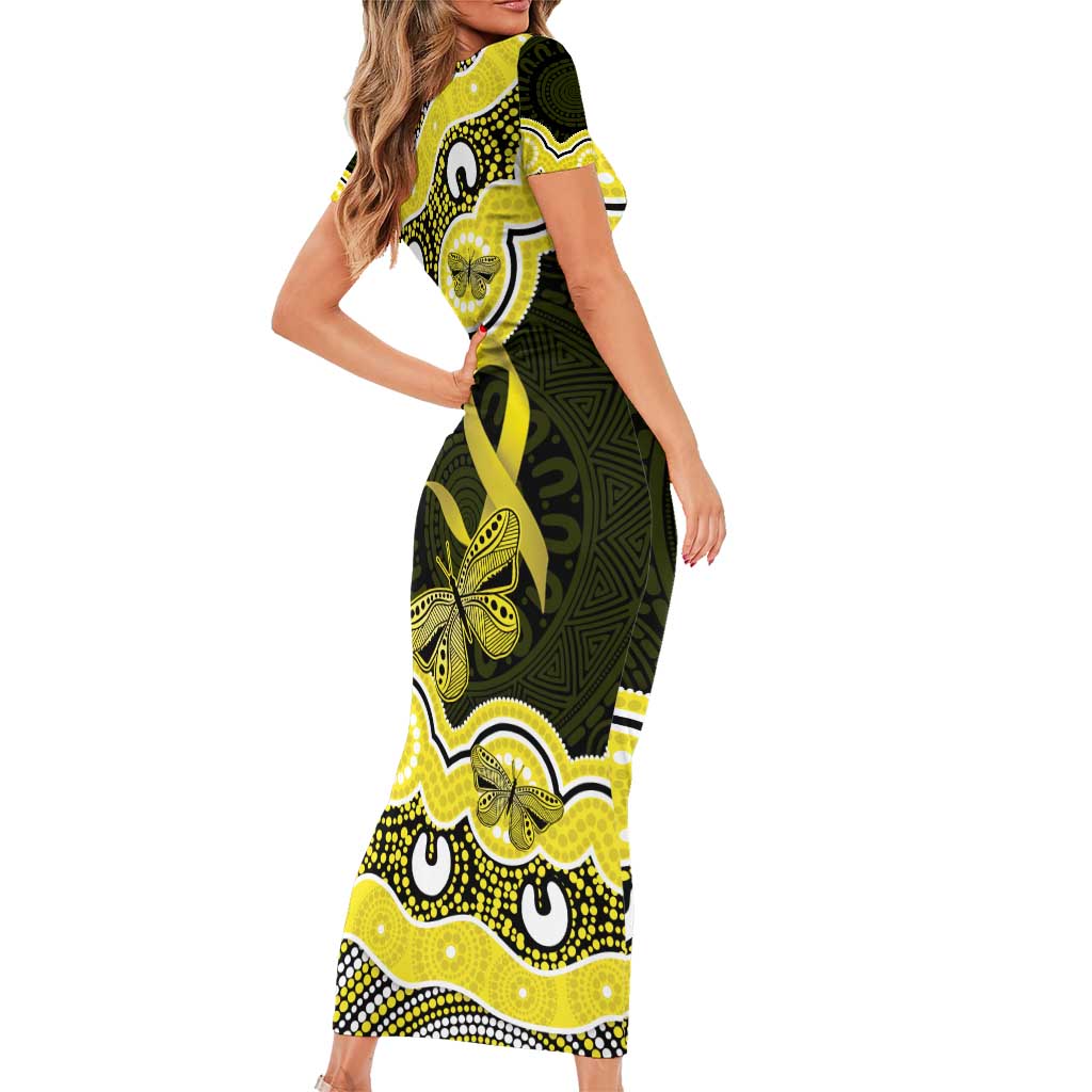 Yellow Ribbon Sarcoma Awareness Month Family Matching Short Sleeve Bodycon Dress and Hawaiian Shirt Aboriginal Art - Aussie Hoodie