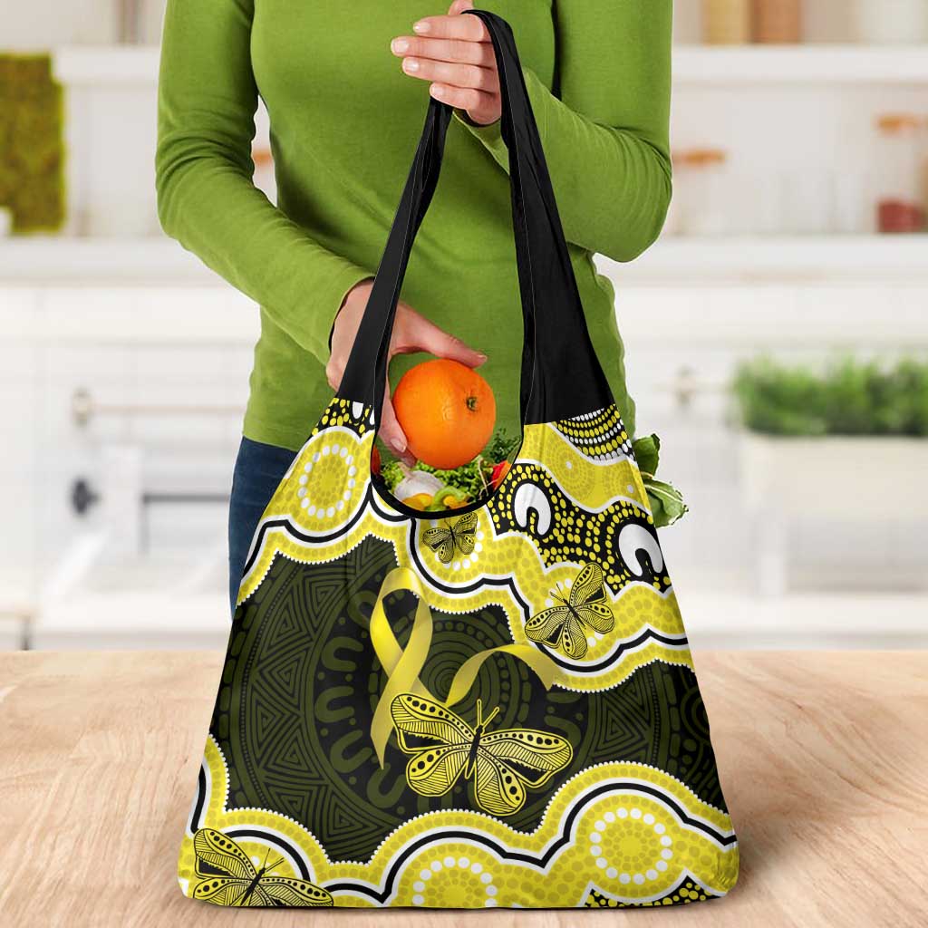 Yellow Ribbon Sarcoma Awareness Month Grocery Bag Aboriginal Art - Aussie Hoodie