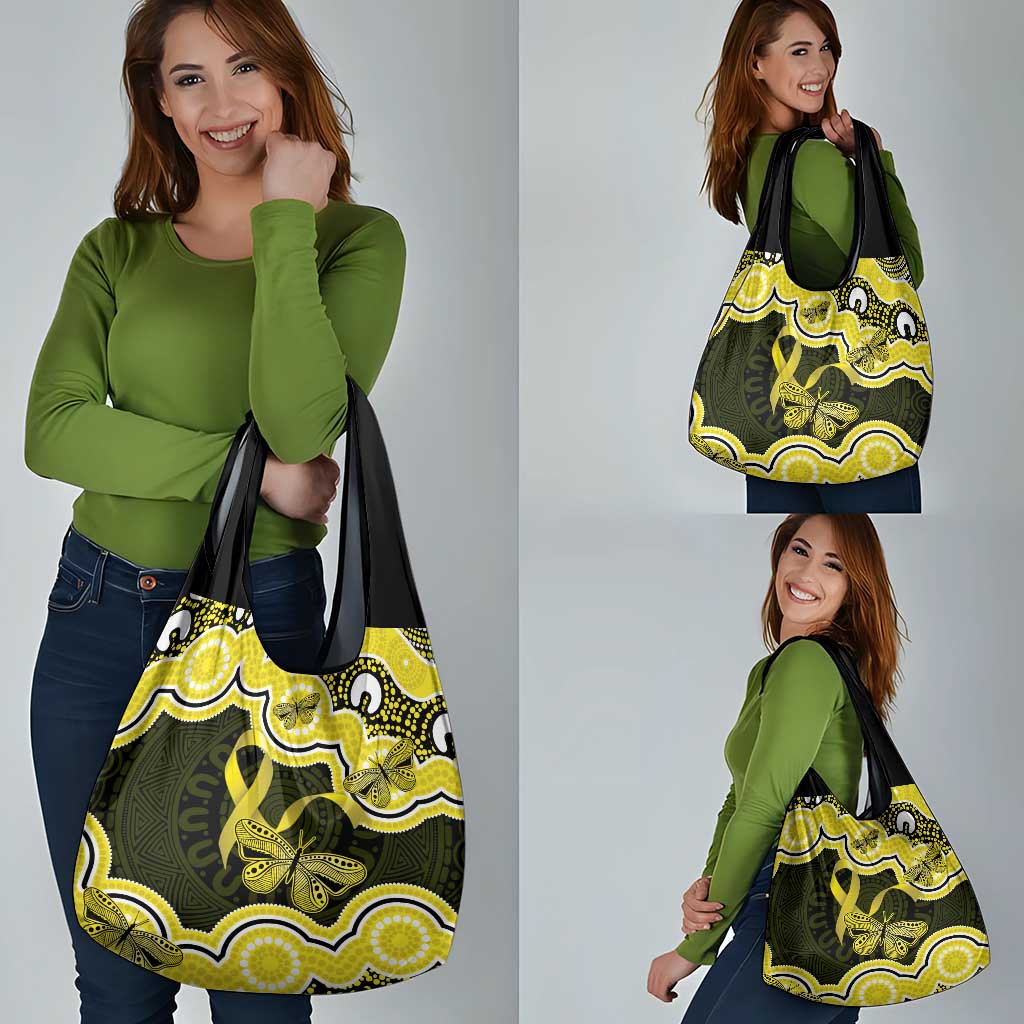 Yellow Ribbon Sarcoma Awareness Month Grocery Bag Aboriginal Art - Aussie Hoodie