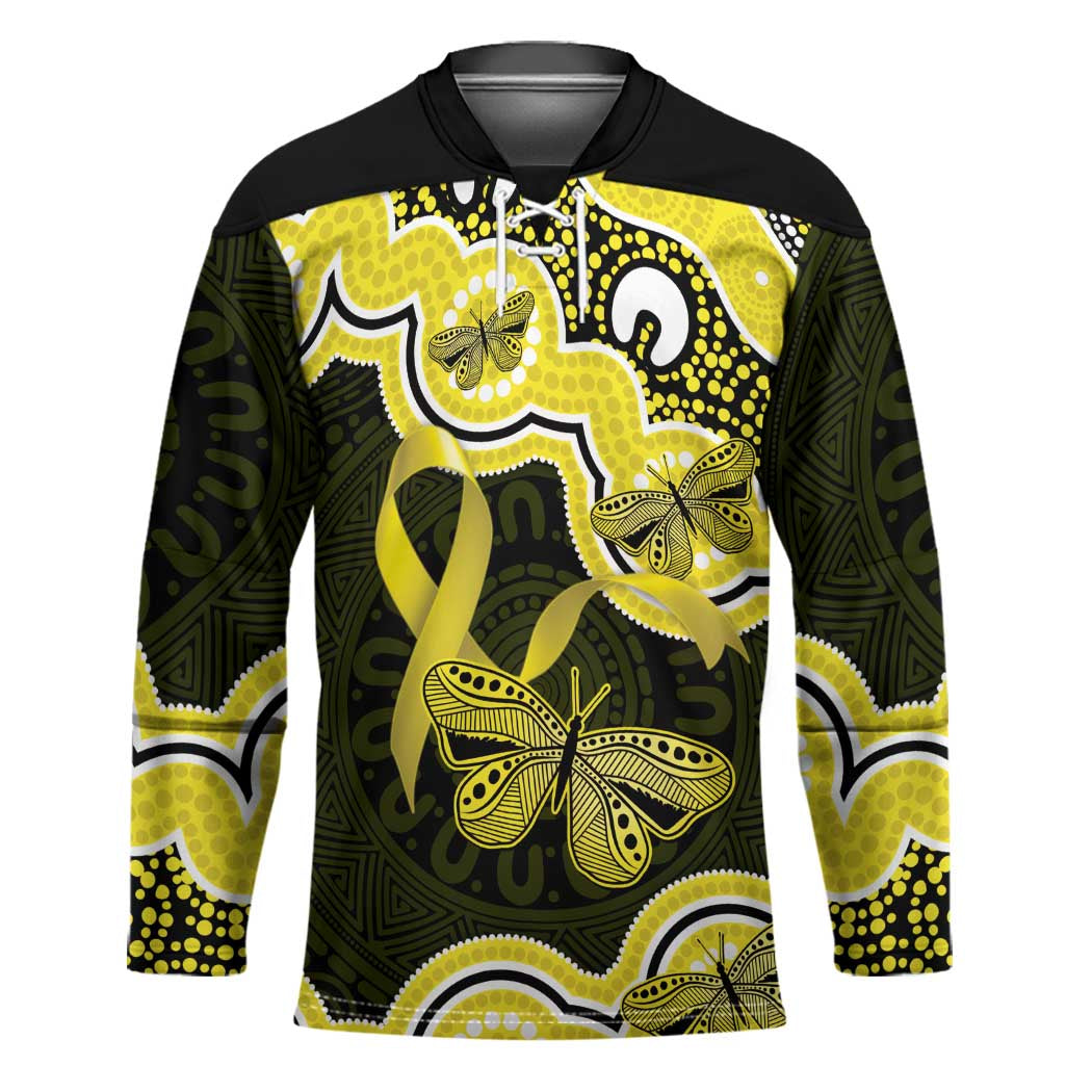 Yellow Ribbon Sarcoma Awareness Month Hockey Jersey Aboriginal Art - Aussie Hoodie