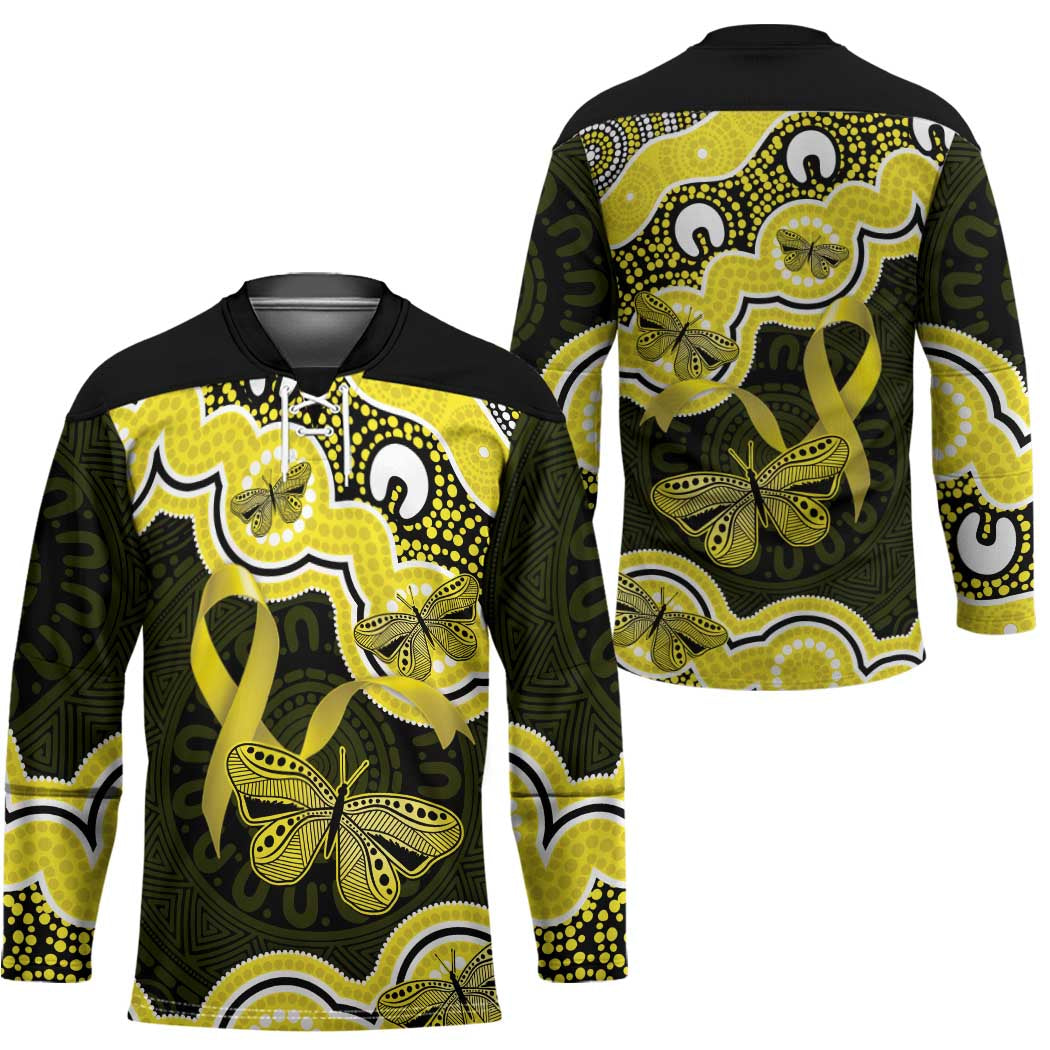 Yellow Ribbon Sarcoma Awareness Month Hockey Jersey Aboriginal Art - Aussie Hoodie