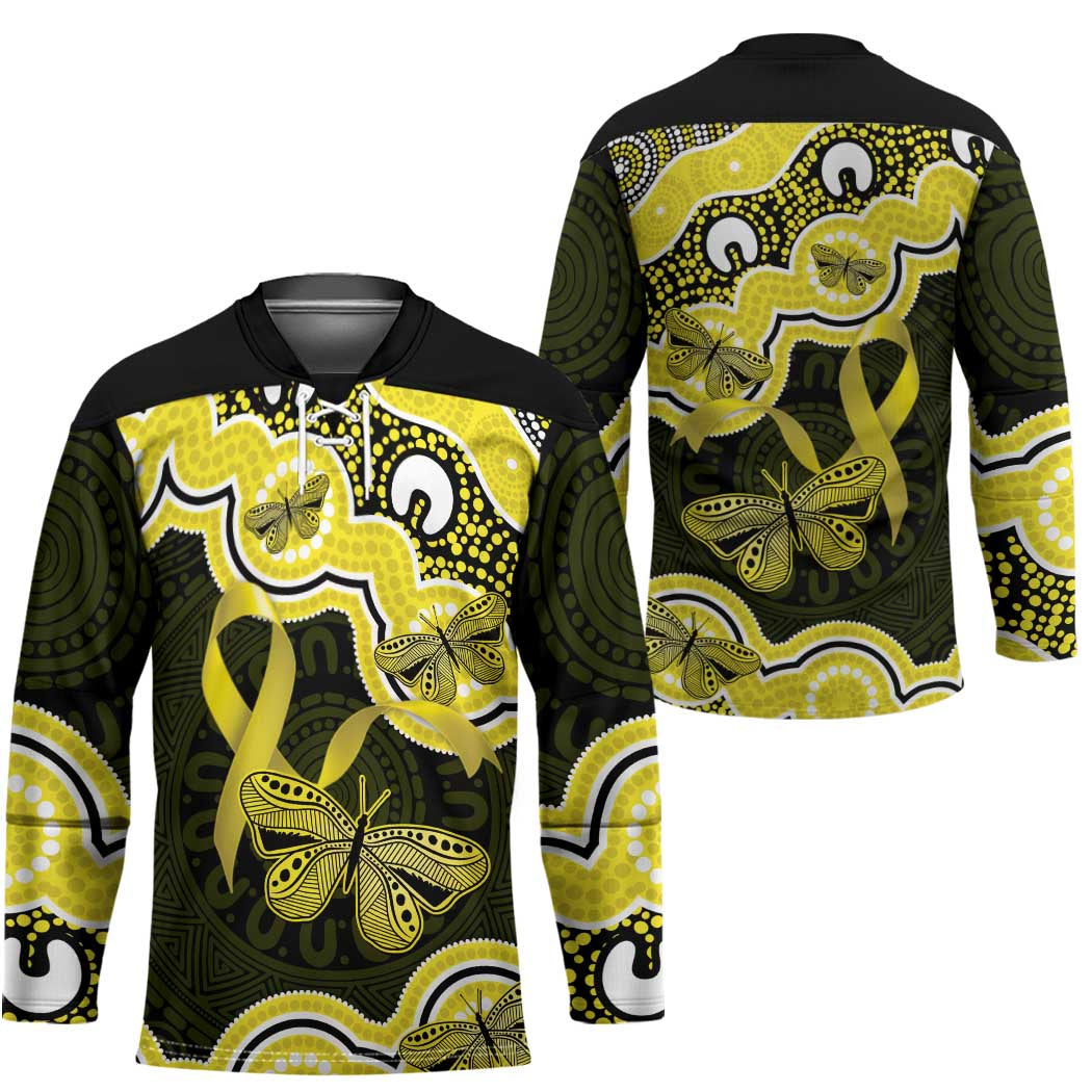 Yellow Ribbon Sarcoma Awareness Month Hockey Jersey Aboriginal Art - Aussie Hoodie