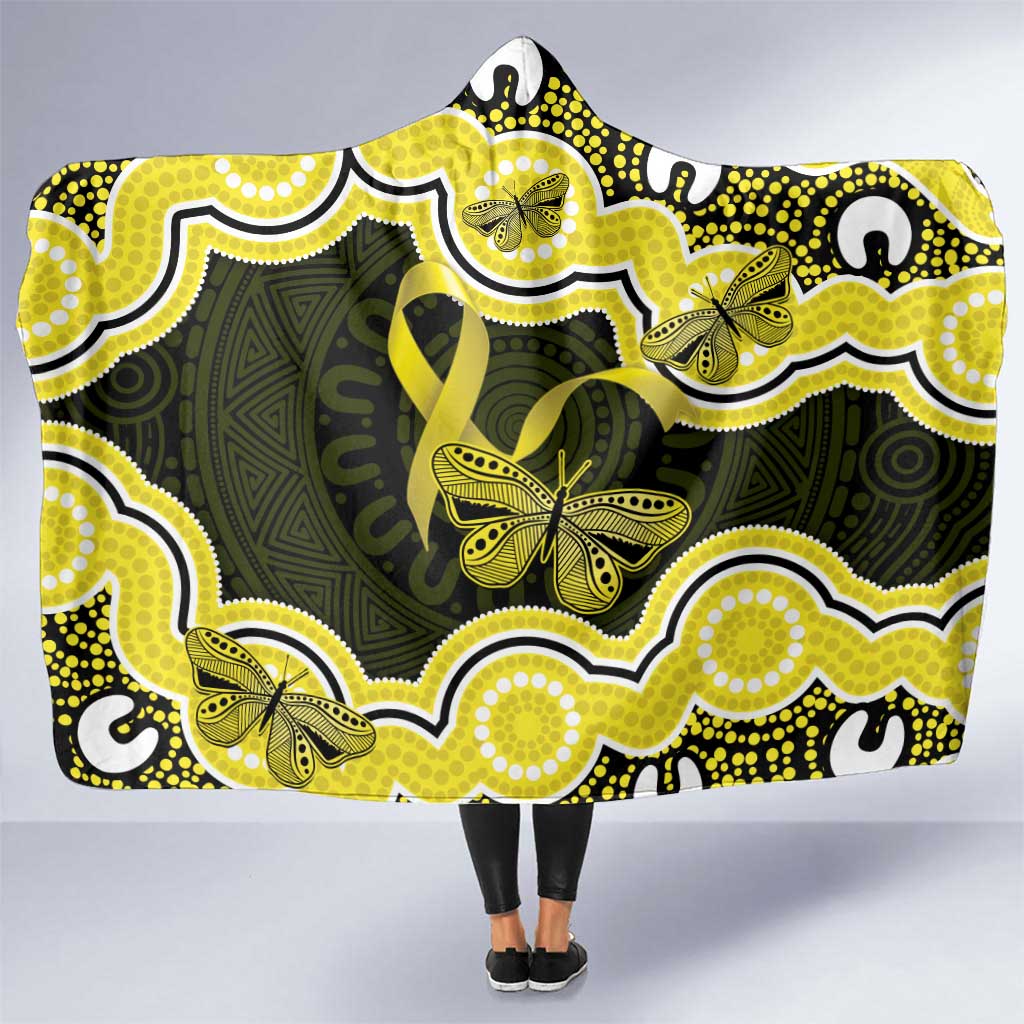 Yellow Ribbon Sarcoma Awareness Month Hooded Blanket Aboriginal Art - Aussie Hoodie