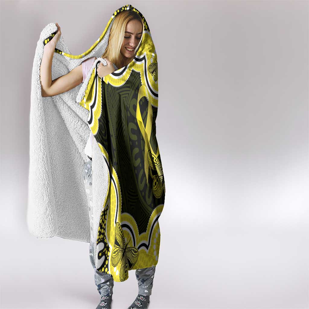 Yellow Ribbon Sarcoma Awareness Month Hooded Blanket Aboriginal Art - Aussie Hoodie