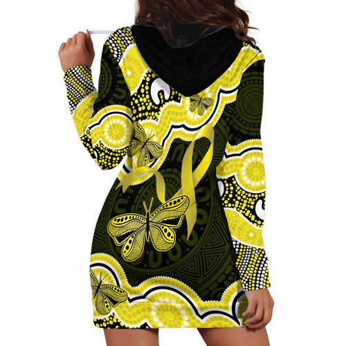 Yellow Ribbon Sarcoma Awareness Month Hoodie Dress Aboriginal Art - Aussie Hoodie
