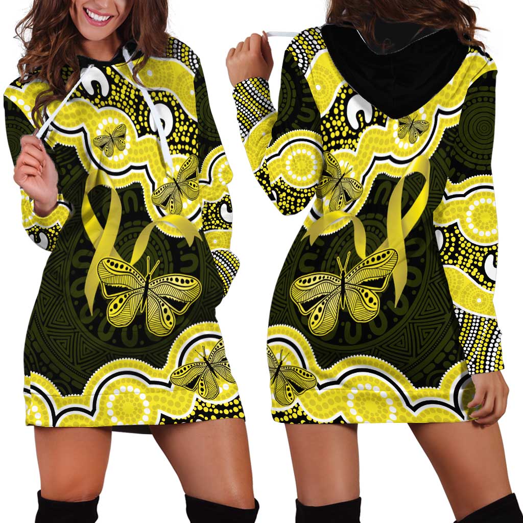 Yellow Ribbon Sarcoma Awareness Month Hoodie Dress Aboriginal Art - Aussie Hoodie