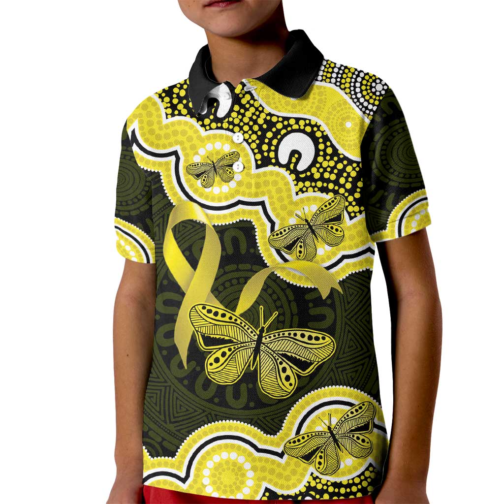 Yellow Ribbon Sarcoma Awareness Month Kid Polo Shirt Aboriginal Art - Aussie Hoodie