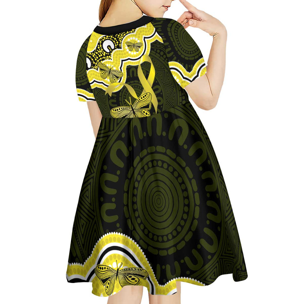 Yellow Ribbon Sarcoma Awareness Month Kid Short Sleeve Dress Aboriginal Art - Aussie Hoodie