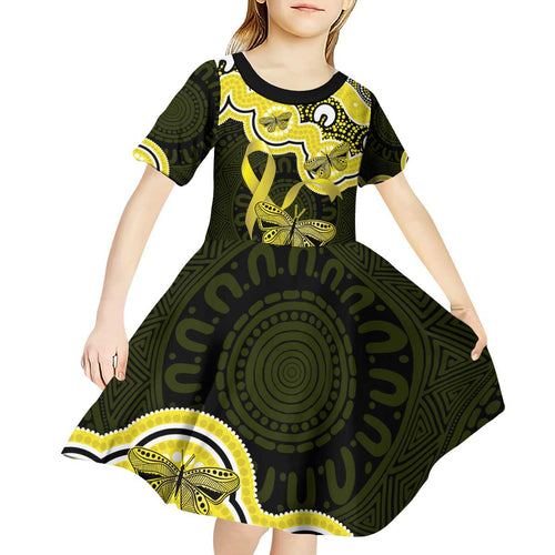 Yellow Ribbon Sarcoma Awareness Month Kid Short Sleeve Dress Aboriginal Art - Aussie Hoodie