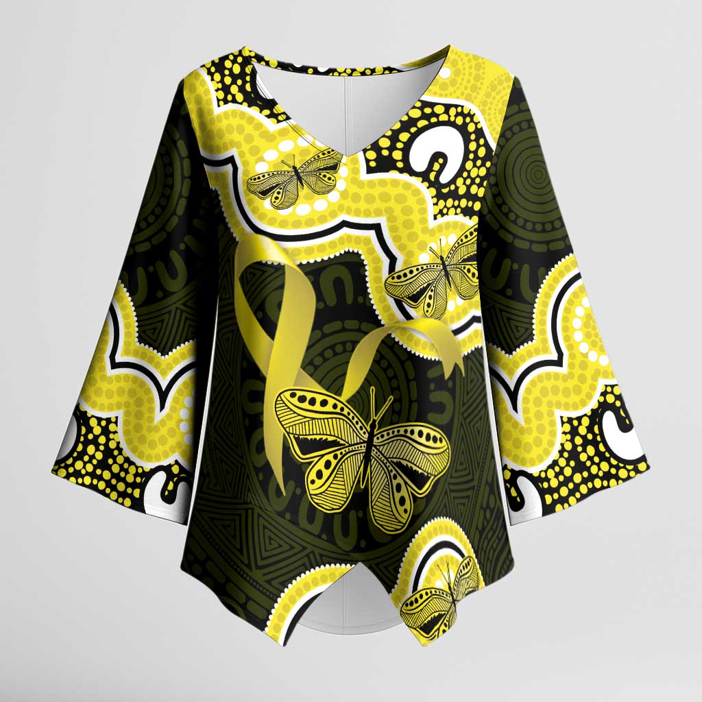 Yellow Ribbon Sarcoma Awareness Month Kimono Sleeve Blouse Aboriginal Art - Aussie Hoodie
