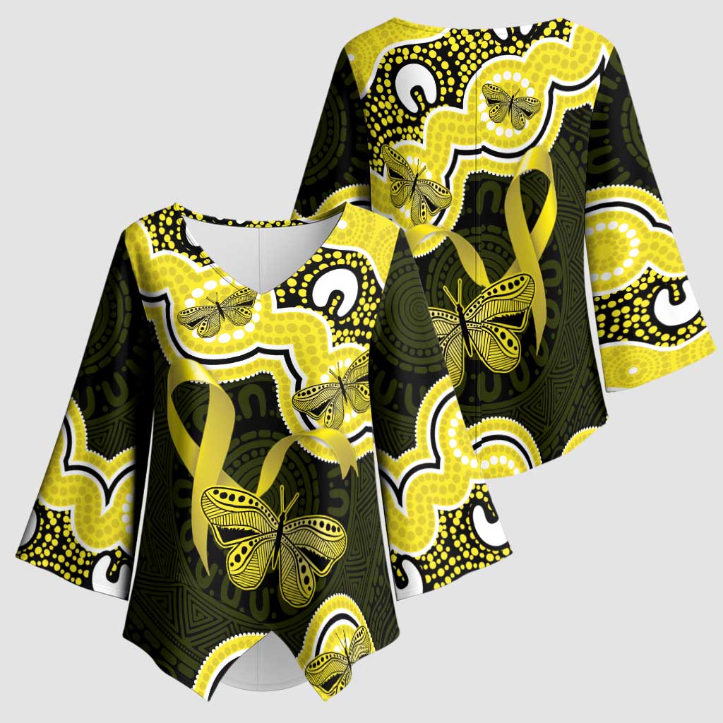Yellow Ribbon Sarcoma Awareness Month Kimono Sleeve Blouse Aboriginal Art - Aussie Hoodie
