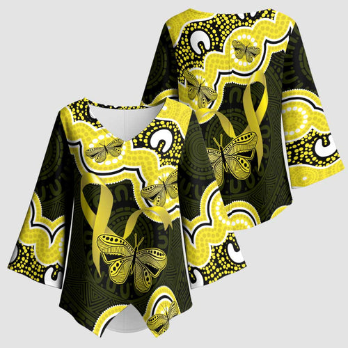 Yellow Ribbon Sarcoma Awareness Month Kimono Sleeve Blouse Aboriginal Art - Aussie Hoodie