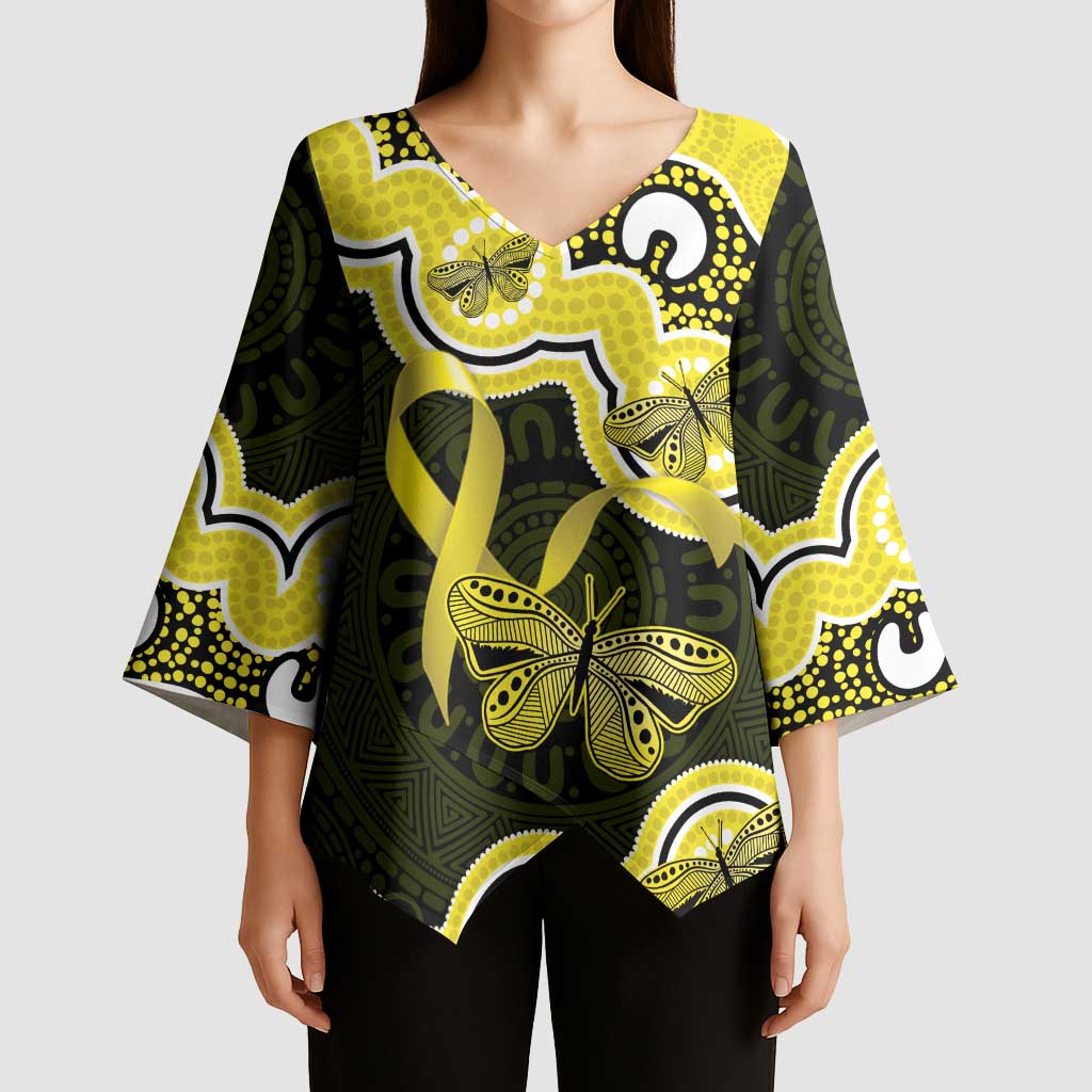 Yellow Ribbon Sarcoma Awareness Month Kimono Sleeve Blouse Aboriginal Art - Aussie Hoodie