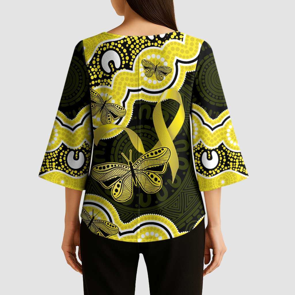 Yellow Ribbon Sarcoma Awareness Month Kimono Sleeve Blouse Aboriginal Art - Aussie Hoodie