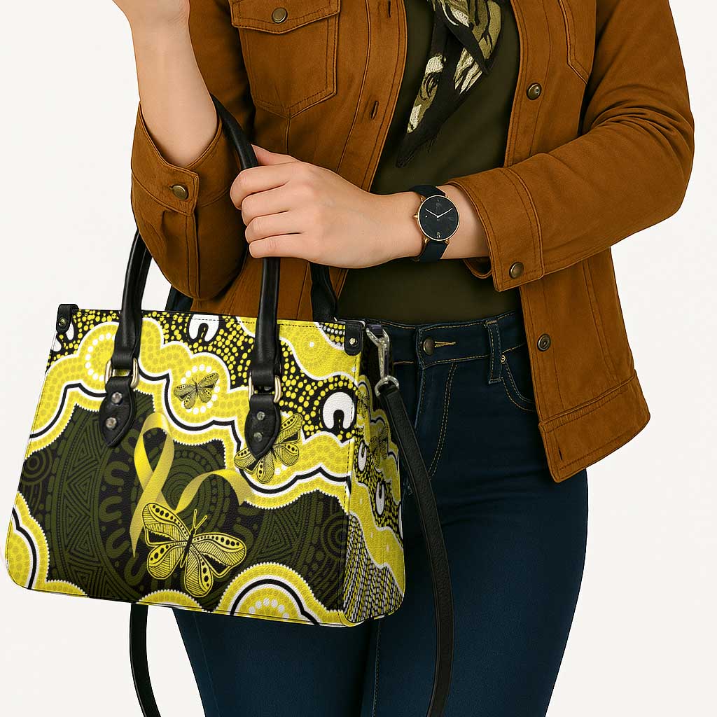 Yellow Ribbon Sarcoma Awareness Month Leather Bag Aboriginal Art - Aussie Hoodie