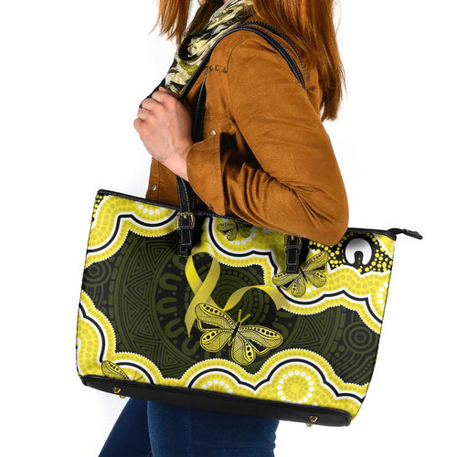 Yellow Ribbon Sarcoma Awareness Month Leather Tote Bag Aboriginal Art - Aussie Hoodie