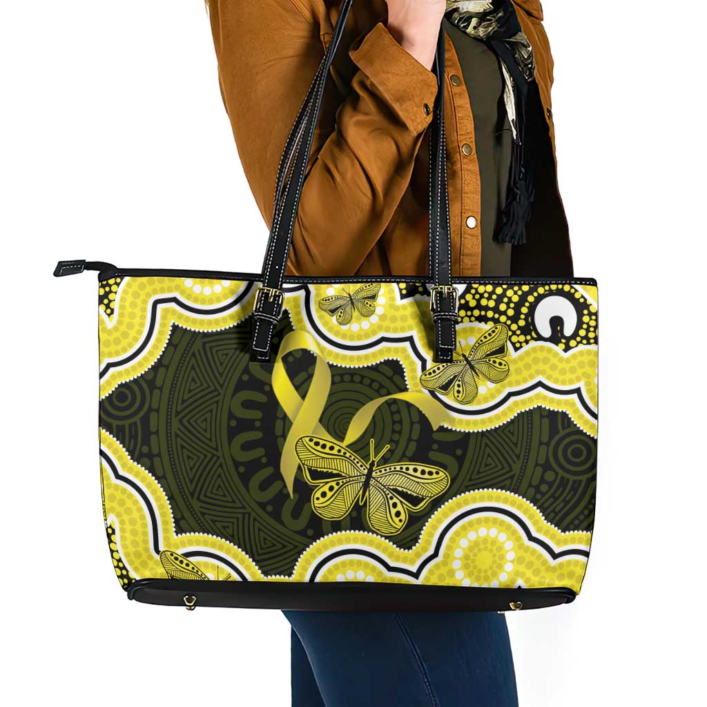Yellow Ribbon Sarcoma Awareness Month Leather Tote Bag Aboriginal Art - Aussie Hoodie