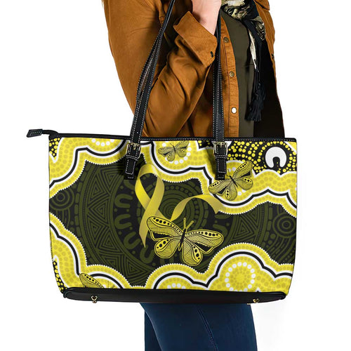 Yellow Ribbon Sarcoma Awareness Month Leather Tote Bag Aboriginal Art - Aussie Hoodie