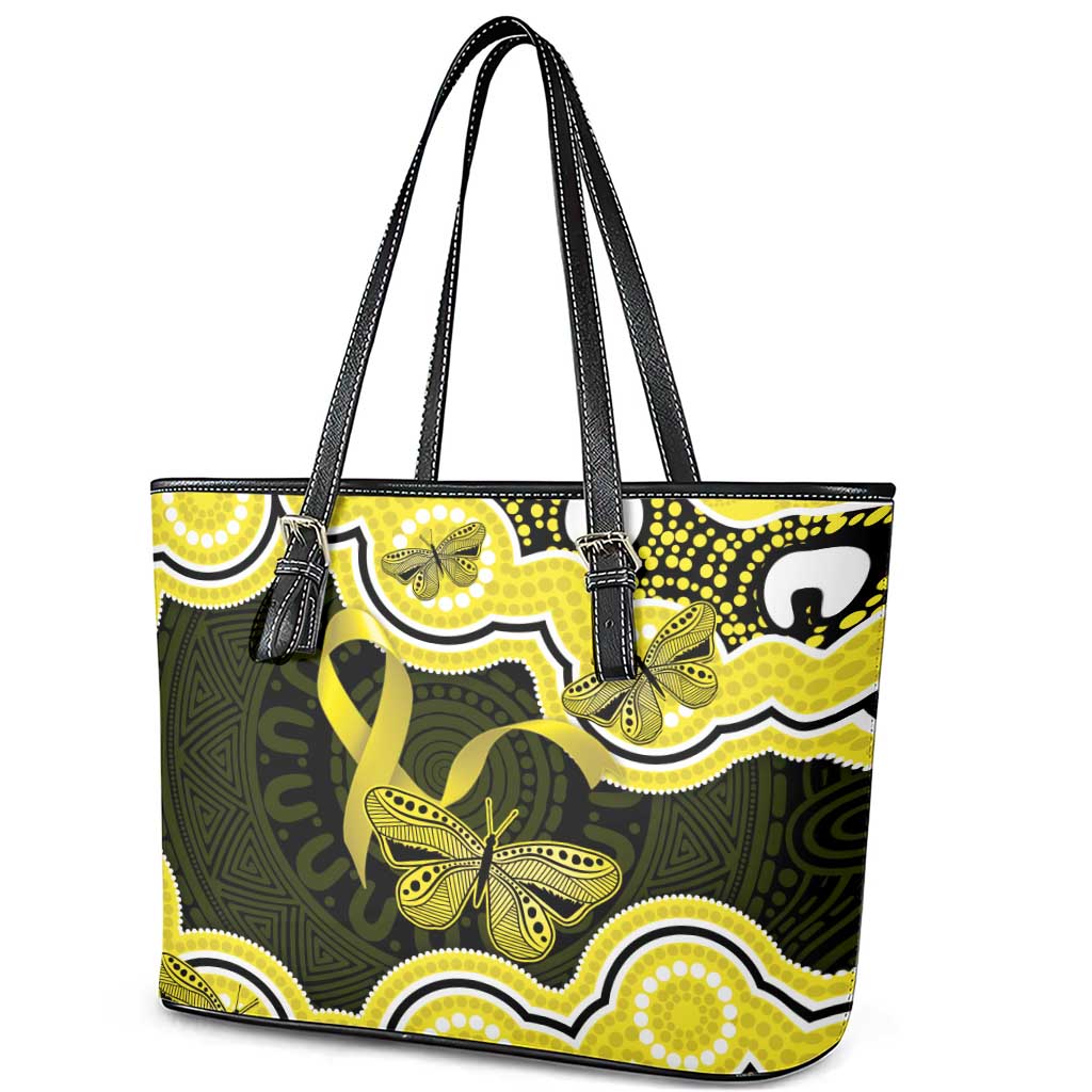 Yellow Ribbon Sarcoma Awareness Month Leather Tote Bag Aboriginal Art - Aussie Hoodie