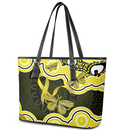 Yellow Ribbon Sarcoma Awareness Month Leather Tote Bag Aboriginal Art - Aussie Hoodie