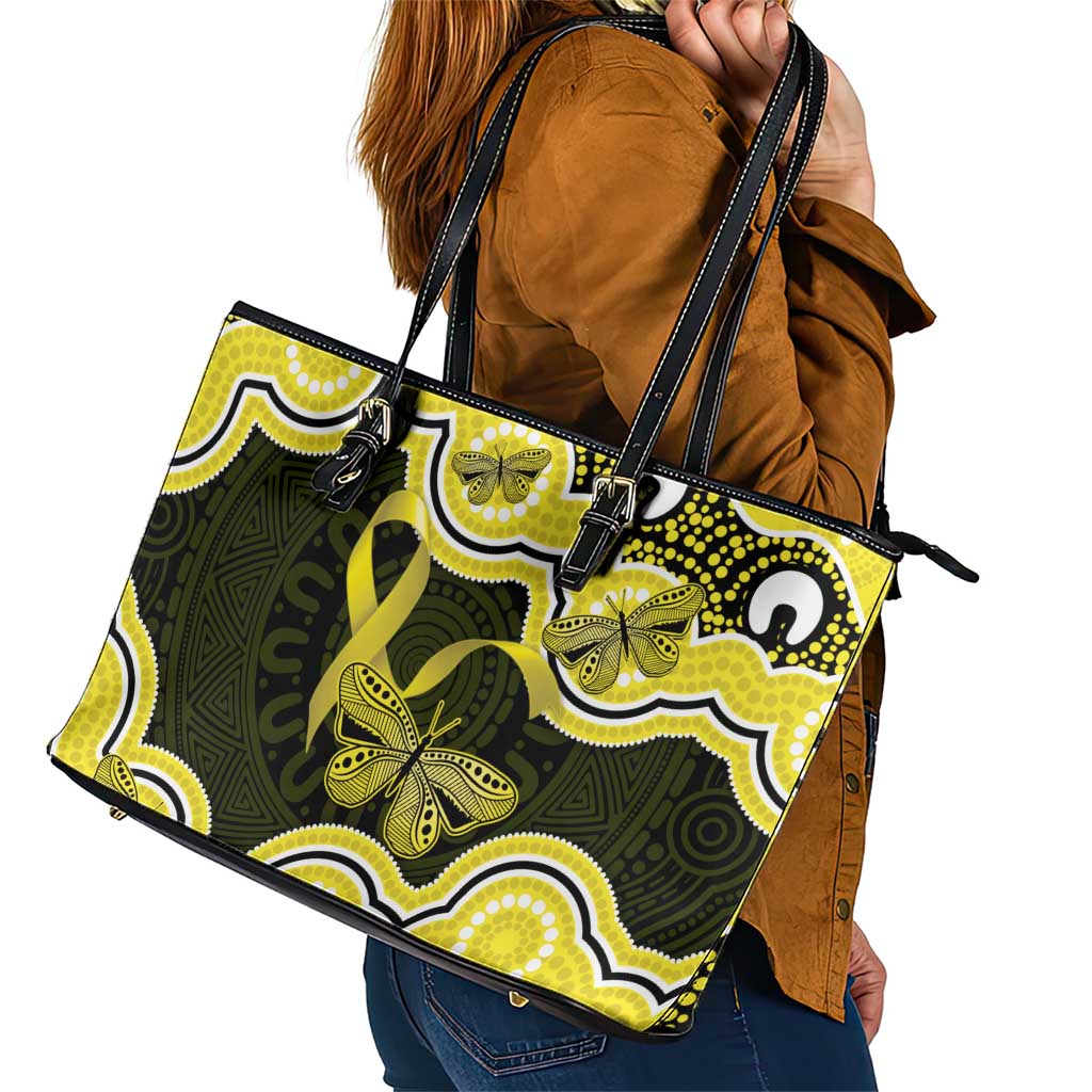 Yellow Ribbon Sarcoma Awareness Month Leather Tote Bag Aboriginal Art - Aussie Hoodie
