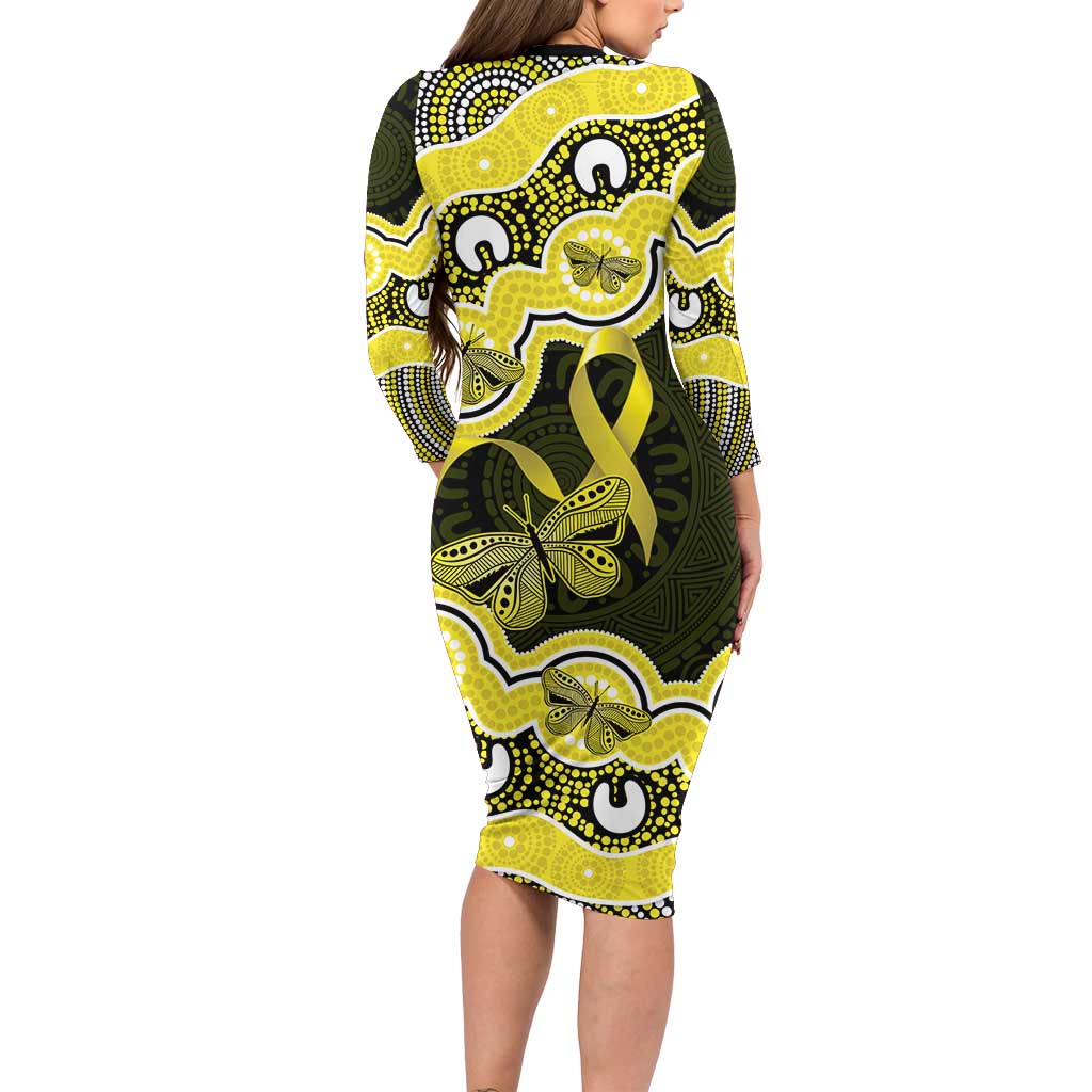 Yellow Ribbon Sarcoma Awareness Month Long Sleeve Bodycon Dress Aboriginal Art - Aussie Hoodie