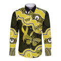 Yellow Ribbon Sarcoma Awareness Month Long Sleeve Button Shirt Aboriginal Art - Aussie Hoodie