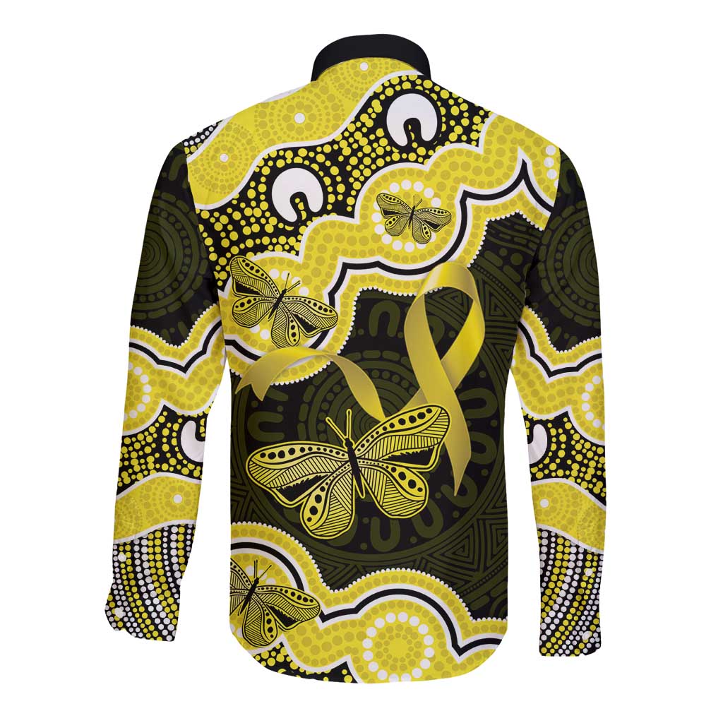Yellow Ribbon Sarcoma Awareness Month Long Sleeve Button Shirt Aboriginal Art - Aussie Hoodie