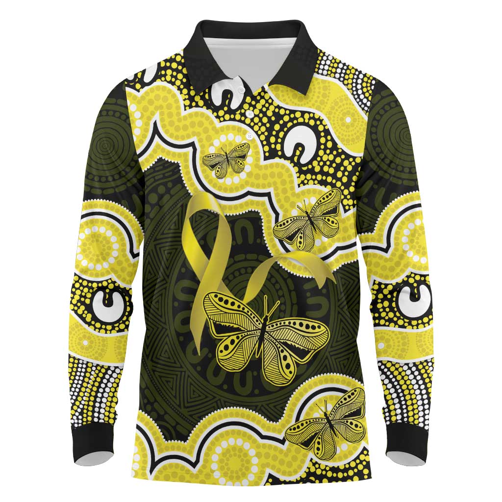 Yellow Ribbon Sarcoma Awareness Month Long Sleeve Polo Shirt Aboriginal Art - Aussie Hoodie