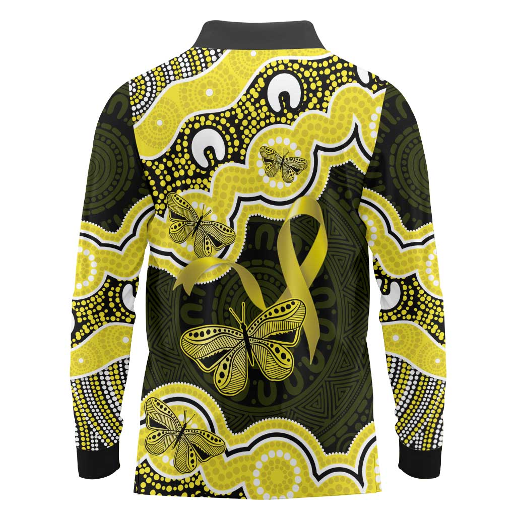 Yellow Ribbon Sarcoma Awareness Month Long Sleeve Polo Shirt Aboriginal Art - Aussie Hoodie