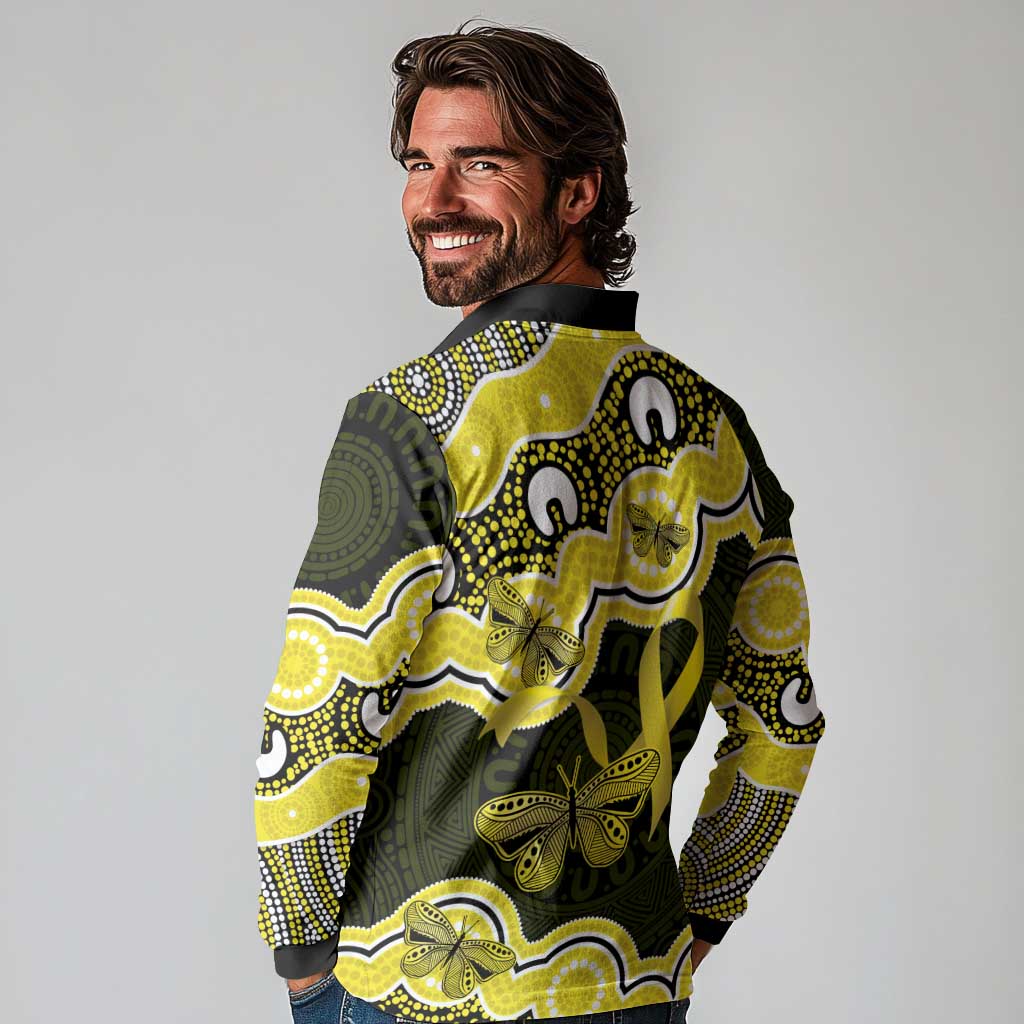 Yellow Ribbon Sarcoma Awareness Month Long Sleeve Polo Shirt Aboriginal Art - Aussie Hoodie