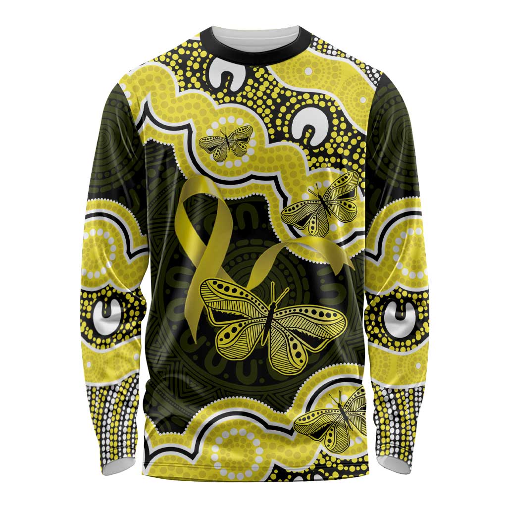 Yellow Ribbon Sarcoma Awareness Month Long Sleeve Shirt Aboriginal Art - Aussie Hoodie