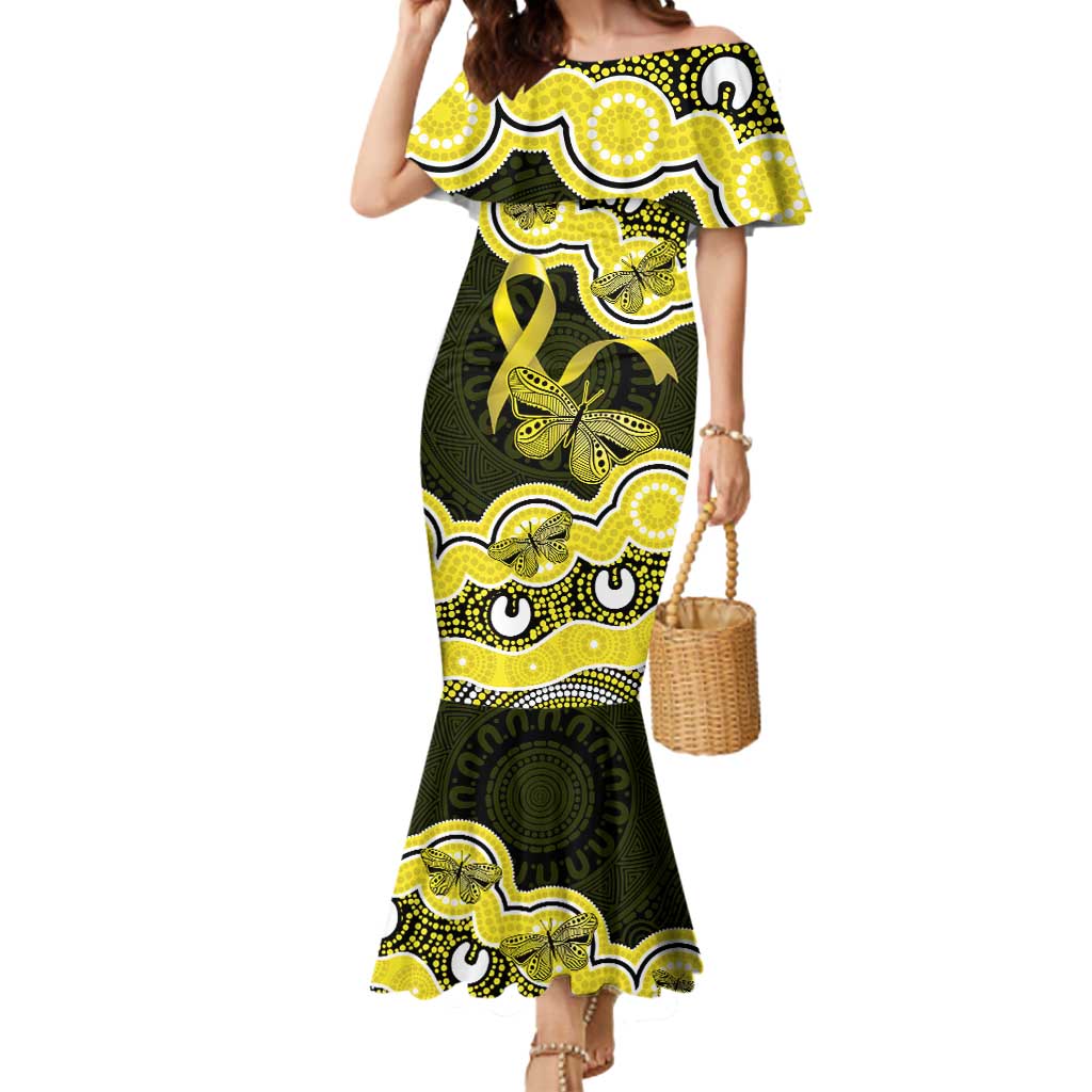 Yellow Ribbon Sarcoma Awareness Month Mermaid Dress Aboriginal Art - Aussie Hoodie