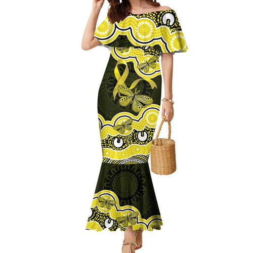 Yellow Ribbon Sarcoma Awareness Month Mermaid Dress Aboriginal Art - Aussie Hoodie