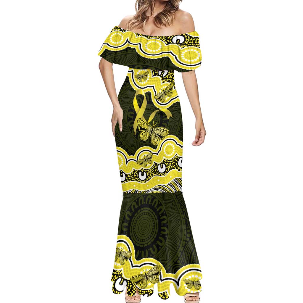 Yellow Ribbon Sarcoma Awareness Month Mermaid Dress Aboriginal Art - Aussie Hoodie