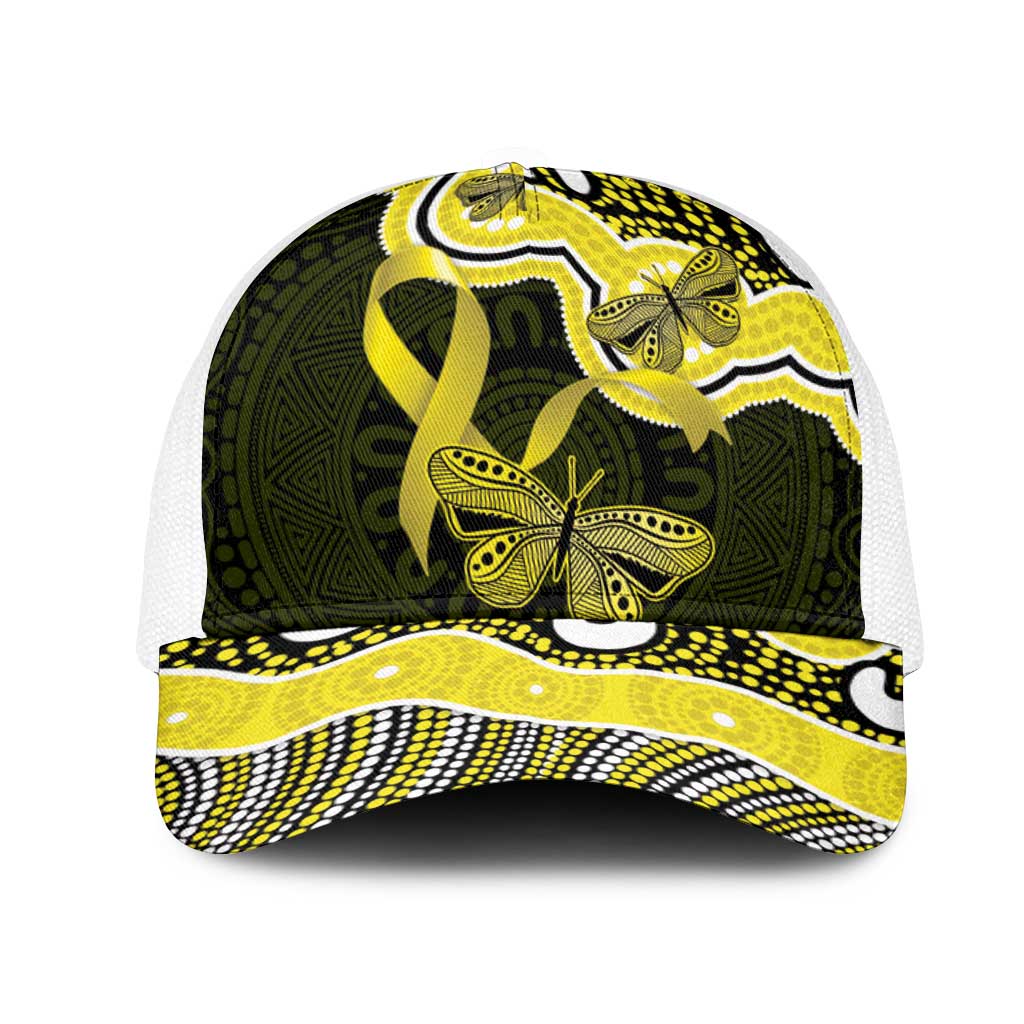 Yellow Ribbon Sarcoma Awareness Month Mesh Trucker Cap Aboriginal Art - Aussie Hoodie