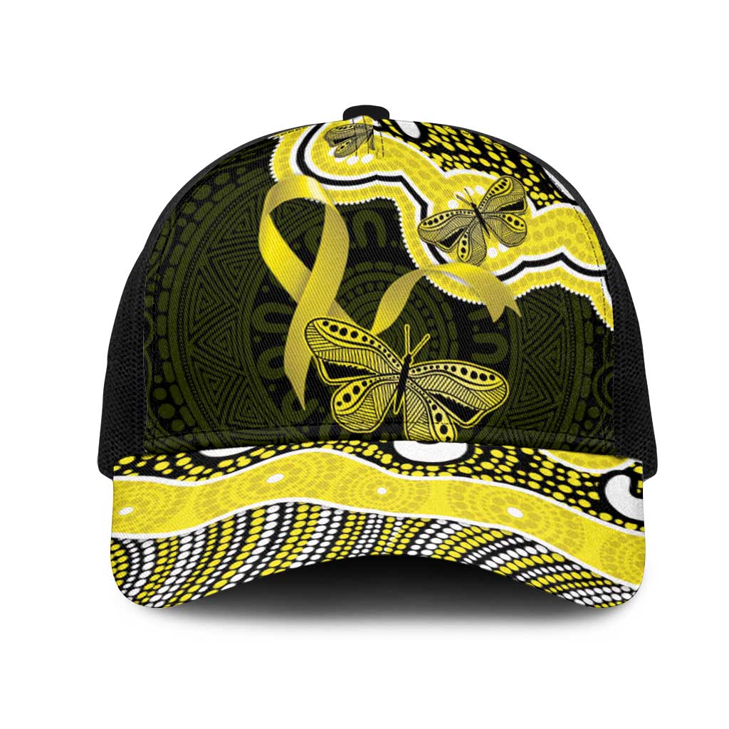 Yellow Ribbon Sarcoma Awareness Month Mesh Trucker Cap Aboriginal Art - Aussie Hoodie