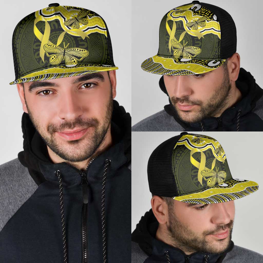 Yellow Ribbon Sarcoma Awareness Month Mesh Trucker Cap Aboriginal Art - Aussie Hoodie