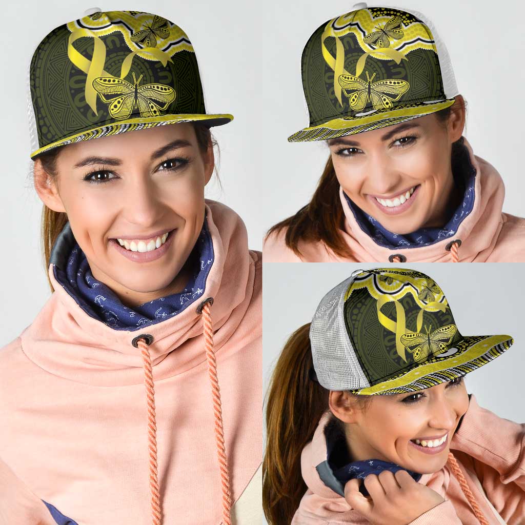 Yellow Ribbon Sarcoma Awareness Month Mesh Trucker Cap Aboriginal Art - Aussie Hoodie