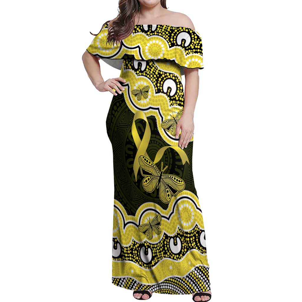 Yellow Ribbon Sarcoma Awareness Month Off Shoulder Maxi Dress Aboriginal Art - Aussie Hoodie