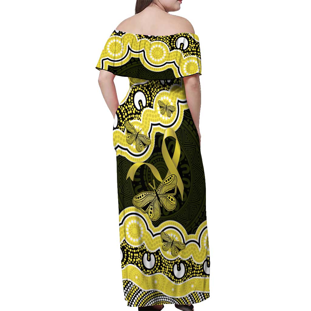Yellow Ribbon Sarcoma Awareness Month Off Shoulder Maxi Dress Aboriginal Art - Aussie Hoodie