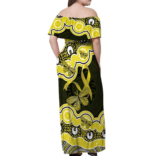 Yellow Ribbon Sarcoma Awareness Month Off Shoulder Maxi Dress Aboriginal Art - Aussie Hoodie