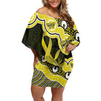 Yellow Ribbon Sarcoma Awareness Month Off Shoulder Short Dress Aboriginal Art - Aussie Hoodie