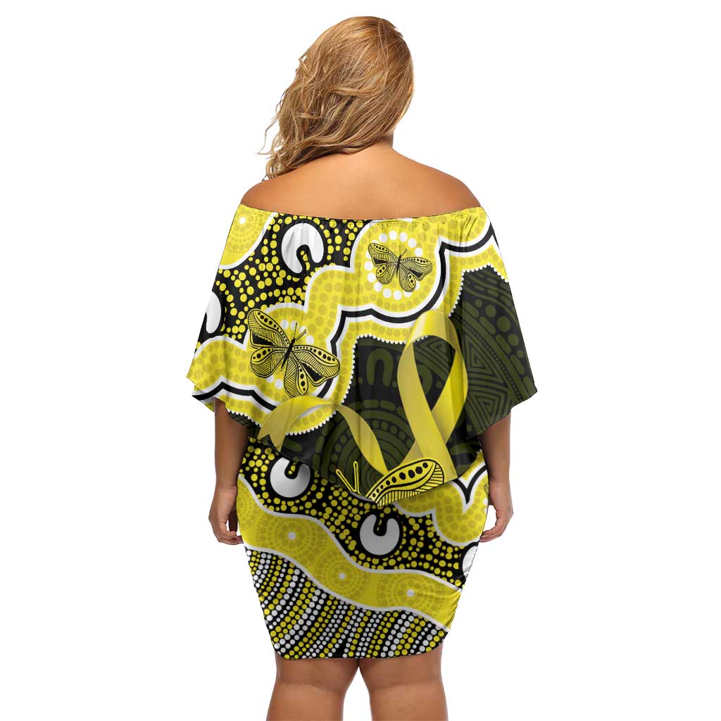 Yellow Ribbon Sarcoma Awareness Month Off Shoulder Short Dress Aboriginal Art - Aussie Hoodie